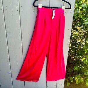 Wide leg hot pink slacks. Satin XS. Never worn